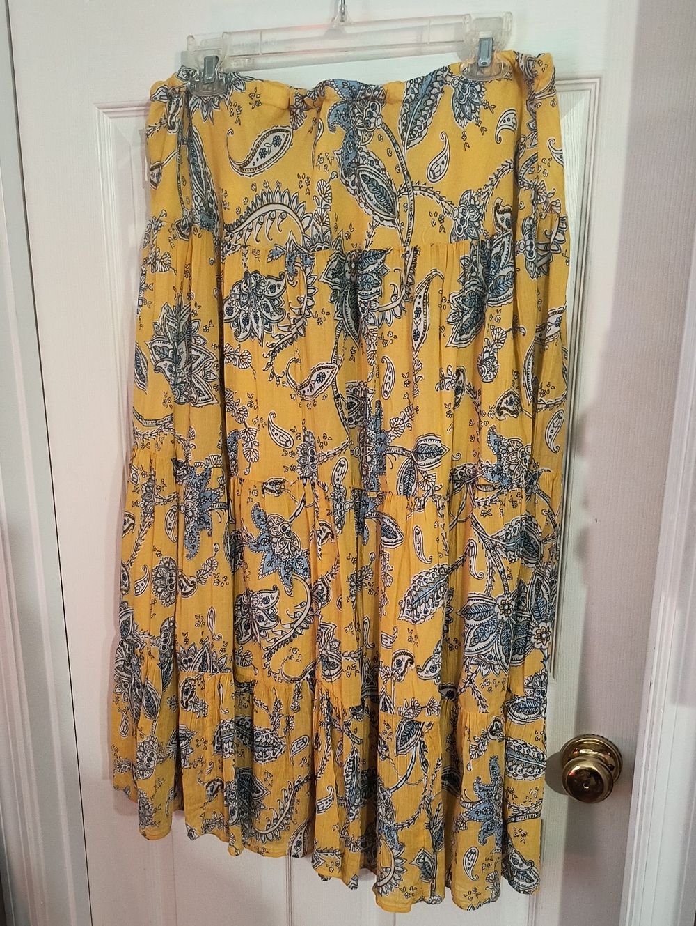 Chaps Bright Yellow Paisley Tiered Maxi Skirt